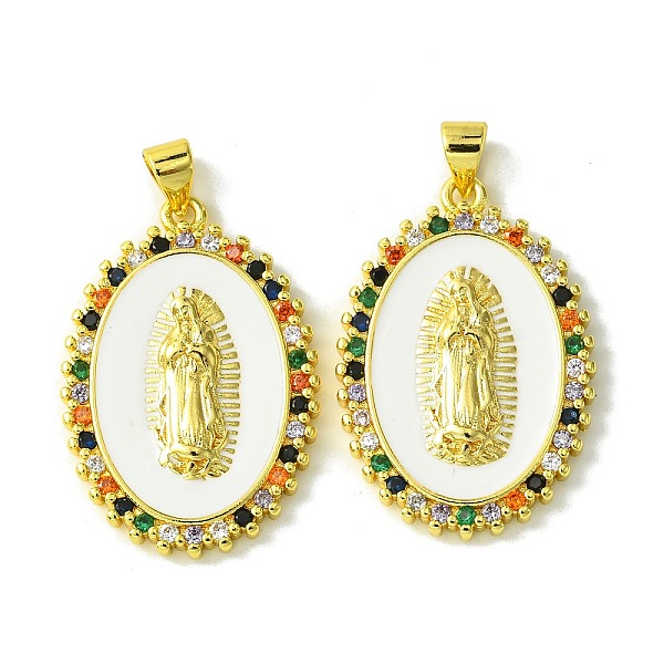 

PandaHall Real 18K Gold Plated Brass Micro Pave Cubic Zirconia Pendants, with Enamel, Oval & Virgin, Colorful, 30x20x3mm, Hole: 5x3.5mm..., Multicolor