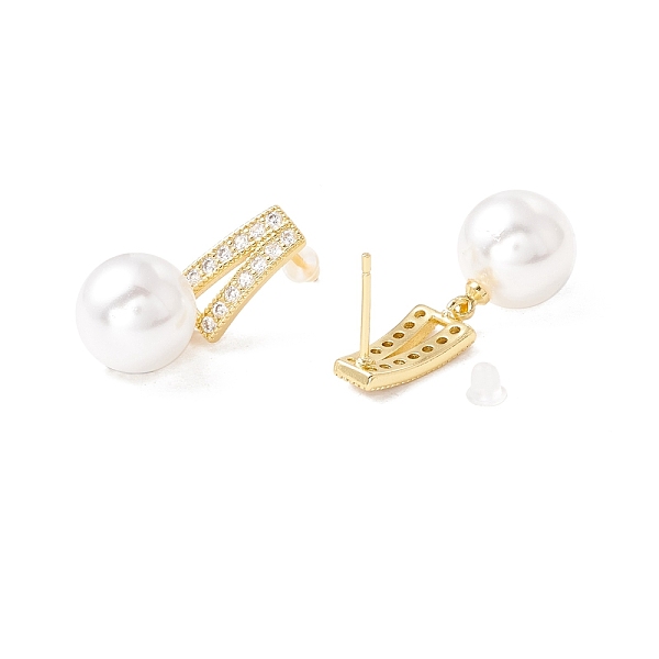 

PandaHall Cubic Zirconia Stud Earrings with Glass Pearl, Brass Jewelry for Women, Real 18K Gold Plated, Lead Free & Cadmium Free, Snow, 30mm..., White