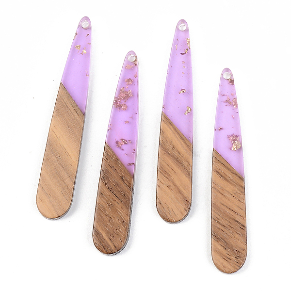 

PandaHall Transparent Resin & Walnut Wood Pendants, with Gold Foil, teardrop, , Lilac, 44x7.5x3mm, Hole: 1.5mm Resin+Wood Teardrop Purple