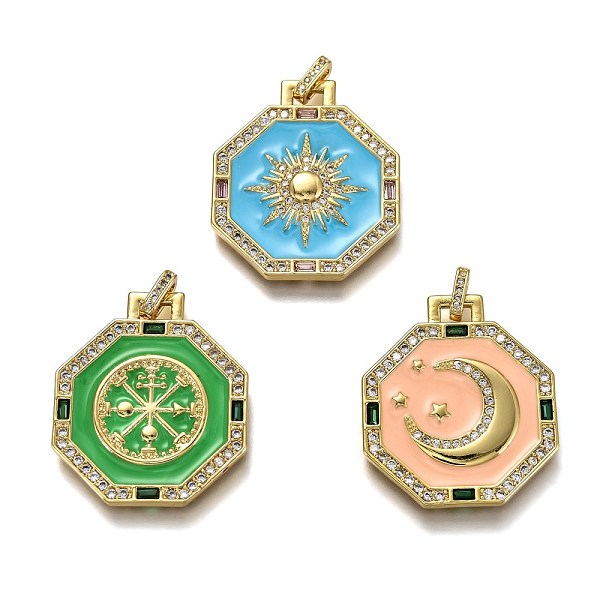 

PandaHall Brass Micro Pave Clear Cubic Zirconia Pendants, Long-Lasting Plated, with Jump Rings & Enamel, Real 18K Gold Plated, Octagon..., Multicolor