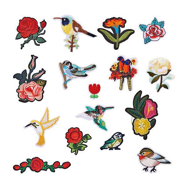 PandaHall Beadthoven 32Pcs 16 Style Computerized Embroidery Cloth Iron On/Sew On Patches, Costume Accessories, Appliques, Flower, Mixed...