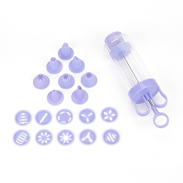 

PandaHall Plastic Cookie Press Gun Kit, with 10PCS Discs and 8PCS Nozzles, for DIY Biscuit Maker and Decoration, Purple, Packing Box...
