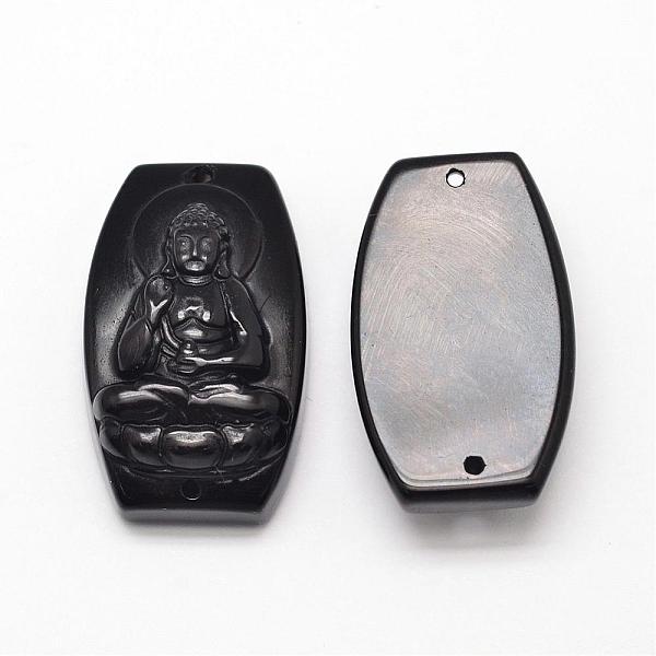 

PandaHall Natural Obsidian Cameo Links connectors, Buddhist Jewelry, Buddha, Black, 34~36x20~22x9~11mm, Hole: 1.5~2mm Obsidian Human Black