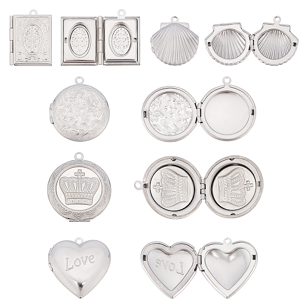 

PandaHall DICOSMETIC 10Pcs 5 Style 304 Stainless Steel Diffuser Locket Pendants, Photo Frame Pendants for Necklaces, Mixed Shapes, Stainless...