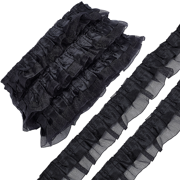

PandaHall GORGECRAFT 10.9 Yards 2 Layer Satin Organza Lace Ribbon Pleated Lace Edge Trim 1-5/8 Inch Black Ruffle Chiffon Edging Trimmings...