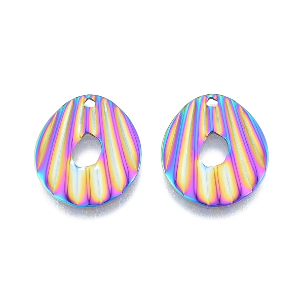 

PandaHall Ion Plating(IP) 201 Stainless Steel Pendant, Textured Charms, Teardorp, Rainbow Color, 21.5x17.5x1mm, Hole: 1.6mm 201 Stainless...