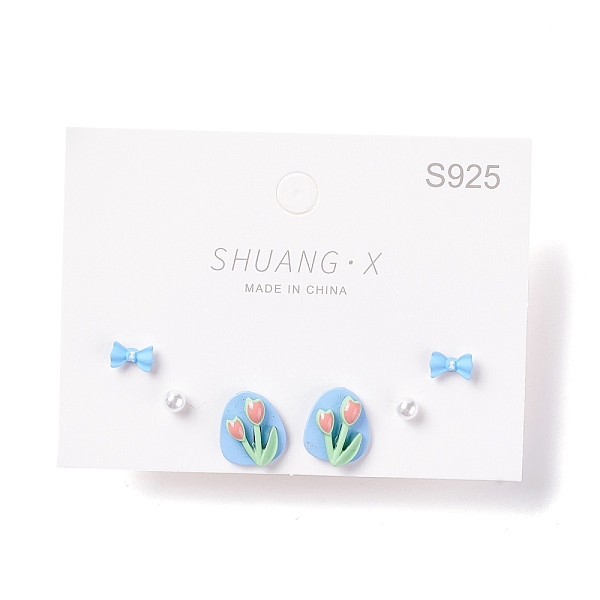 

PandaHall Tulip & Bowknot & Round Resin Enamel Stud Earrings Set for Girl Women, with 925 Sterling Silver Plated Pins, Blue...