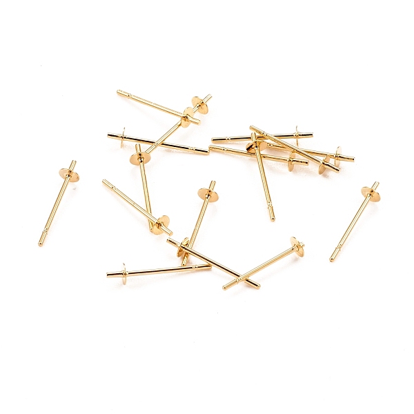 

PandaHall 304 Stainless Steel Stud Earring Findings, for Half Drilled Beads, Real 18k Gold Plated, 14x3mm, Pin: 0.6mm 304 Stainless Steel...