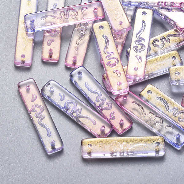 

PandaHall Two Tone Transparent Spray Painted Glass Links connectors, with Glitter Powder, Rectangle, Pearl Pink, 30x7x3mm, Hole: 1.2mm Glass...