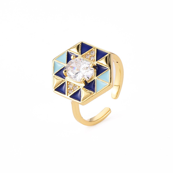 

PandaHall Brass Micro Pave Clear Cubic Zirconia Cuff Rings, Open Rings, with Enamel, Cadmium Free & Nickel Free & Lead Free, Hexagon, Real...