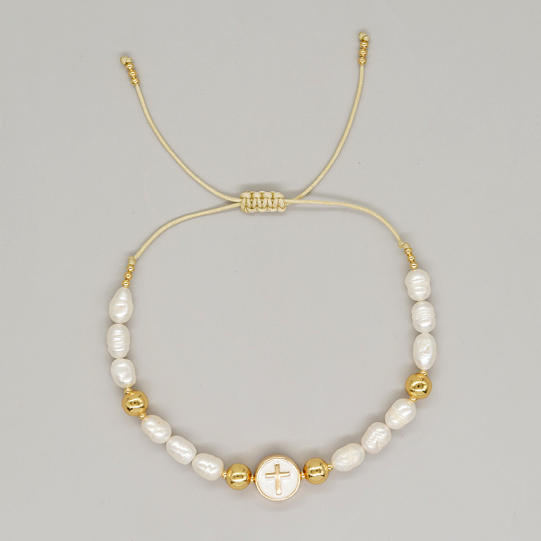 

PandaHall Natural Pearl Braided Beaded Bracelets for Women, Gold & White Pearl