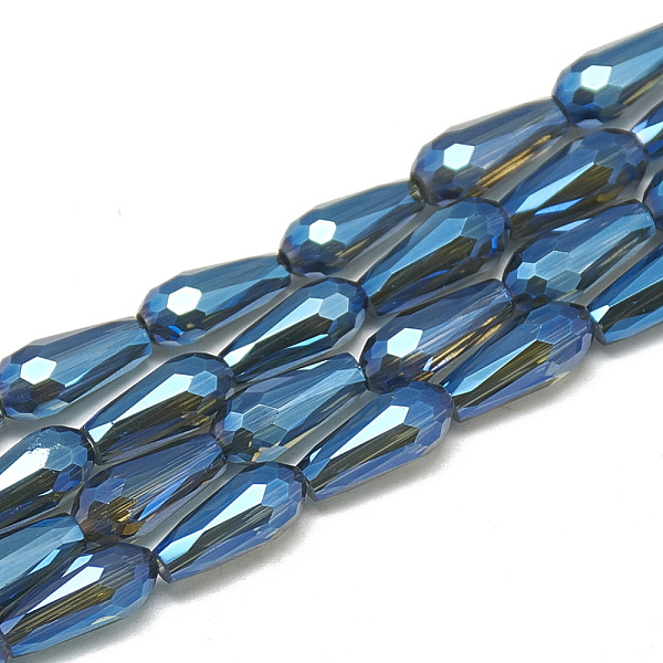

PandaHall Electroplate Glass Beads Strands, Faceted Teardrop, Dodger Blue, 9~9.5x4mm, Hole: 1mm, about 72pcs/strand, 25.98 inch Glass...