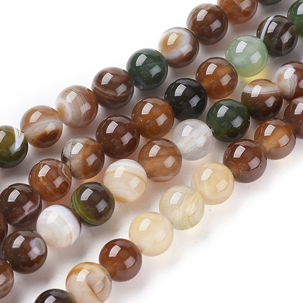 PandaHall Natural Striped Agate/Banded Agate Beads Strands, Dyed & Heated, Round, Coffee, 8mm, Hole: 1.2mm, about 47pcs/strand, 14.96 inch...