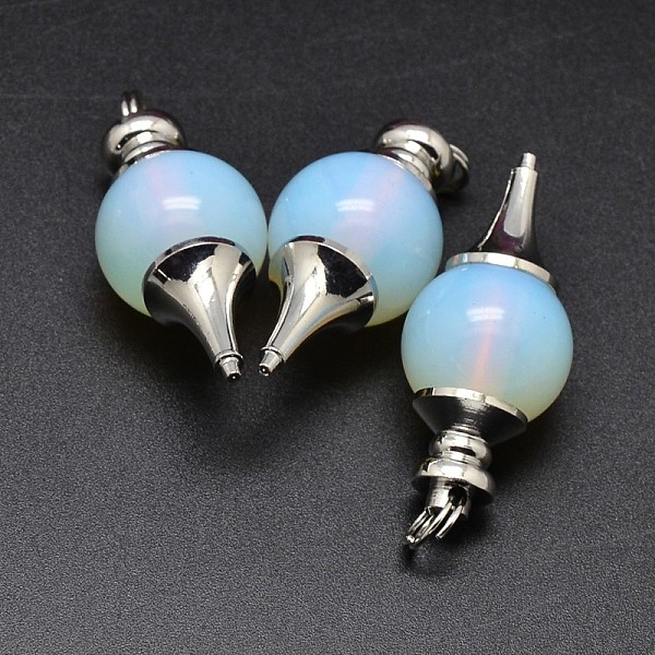 

PandaHall Platinum Tone Zinc Alloy Opal Pendants, Lead Free & Nickel Free, 41~43x18mm, Hole: 5.5mm Opalite Others