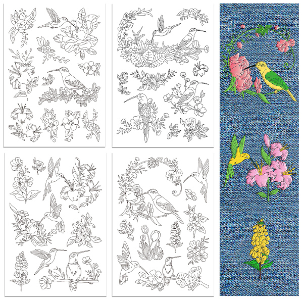 

PandaHall 4 Sheets 11.6x8.2 Inch Stick and Stitch Embroidery Patterns, Non-woven Fabrics Water Soluble Embroidery Stabilizers, Hummingbird...