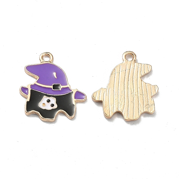 

PandaHall Halloween Light Gold Tone Alloy Enamel Pendants, Ghost with Hat Charm, Blue Violet, 21.5x18.5x1.5mm, Hole: 2mm Alloy+Enamel Ghost