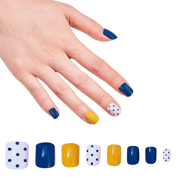 

PandaHall Nail Art Sets, with 24pcs Plastic Nail Tips, 24pcs Double Side Jelly Nail Glue , Prussian Blue, 14.5~23x7~14mm, about 24pcs/set...