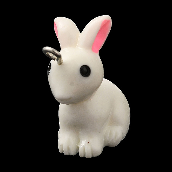 

PandaHall Opaque Resin Pendants, 3D Rabbit Charms with Platinum Tone Iron Loops, Floral White, 25x13x17mm, Hole: 2mm Iron+Resin Rabbit White