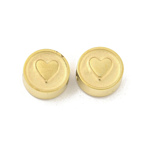 

PandaHall 304 Stainless Steel Beads, Flat Round with Heart, Real 14K Gold Plated, 8x3.5mm, Hole: 2mm 304 Stainless Steel Flat Round
