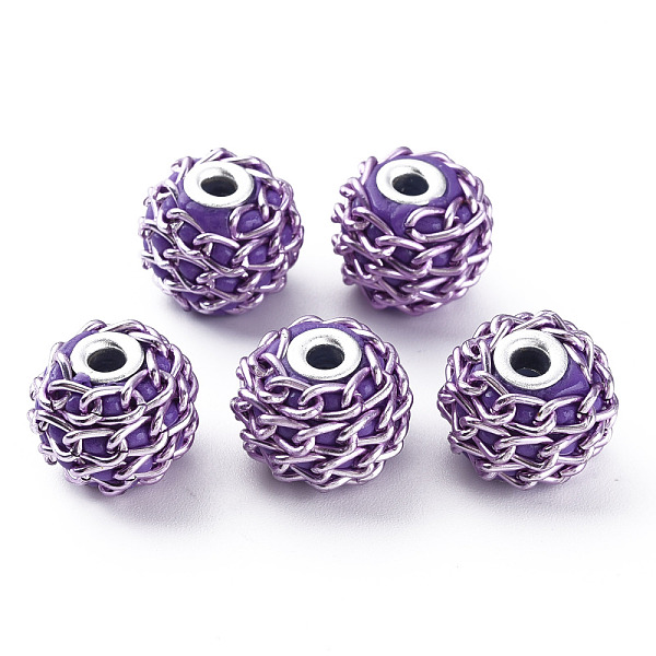 

PandaHall Handmade Indonesia Beads, with Aluminium Chains, Round, Silver, Blue Violet, 16.5~18x14~15mm, Hole: 3~3.5mm Polymer Clay Rondelle
