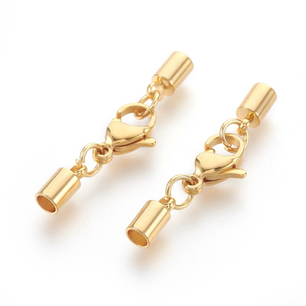 

PandaHall 304 Stainless Steel Lobster Claw Clasps, with Cord Ends, Golden, 32mm, Hole: 3mm 304 Stainless Steel Others