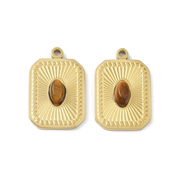 

PandaHall Natural Tiger Eye Pendants, Ion Plating(IP) 304 Stainless Steel Rectangle Charms, Real 18K Gold Plated, 18.5x12x3.5mm, Hole: 1.4mm...
