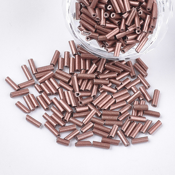 

PandaHall Electroplate Glass Bugle Beads, Round Hole, Metallic Colours, Rosy Brown, 6~7x1.5~2mm, Hole: 0.8mm, about 10000pcs/bag Glass Brown