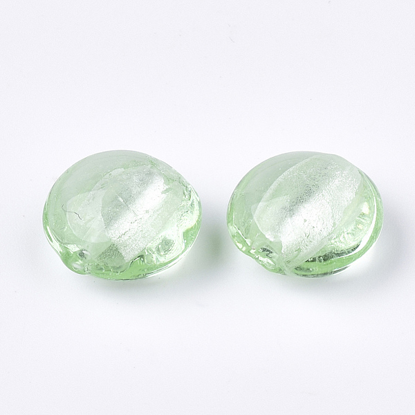 

PandaHall Handmade Silver Foil Lampwork Glass Beads, Flat Round, Light Green, 12~13.5x11.5~13.5x7.5~8.5mm, Hole: 1~2mm Silver Foil Flat...