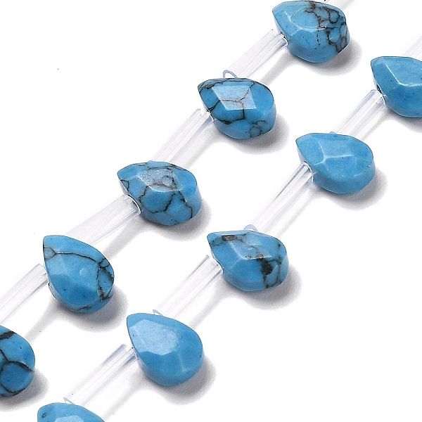 

PandaHall Synthetic Turquoisee Beads Strands, Faceted, Teardrop, Top Drilled, 9x6x4mm, Hole: 0.8mm, about 32pcs/strand, 16.54''(42cm)...