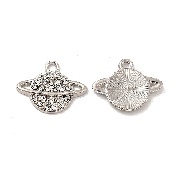 

PandaHall Alloy Crystal Rhinestone Pendants, Planet Charms, Nickel, Platinum, 15x19x2mm, Hole: 1.8mm Alloy+Rhinestone Planet Clear