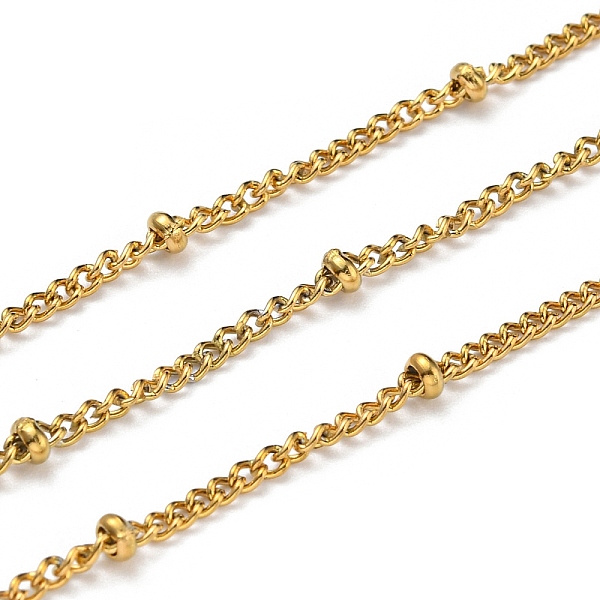 

PandaHall 304 Stainless Steel Satellite Chains, Soldered, with Spool, Real 18K Gold Plated, Link: 2.5x2x1mm, Bead: 4x1mm, 10m/roll 304...