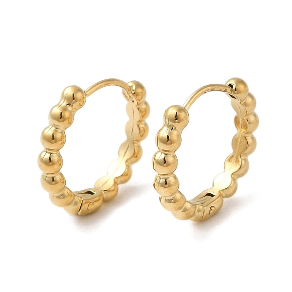 

PandaHall 304 Stainless Steel Round Ball Beaded Hoop Earrings for Women, Real 18K Gold Plated, 16.5x3x17mm 304 Stainless Steel Round