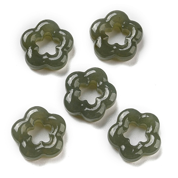 

PandaHall Natural Hetian Jade Linking Rings, Flower Charm, 12~14x3.8~5mm Jade Flower