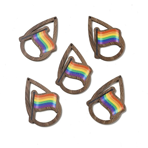 

PandaHall Rainbow/Pride Flag Theme Single Face Printed Aspen Wood Big Pendants, Teardrop Charm, Flag Pattern, 54.5x39.5x2.5mm, Hole: 1.8mm...