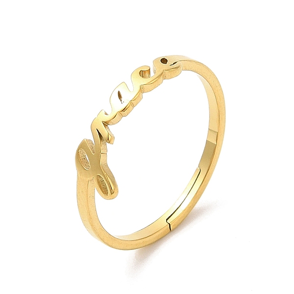 

PandaHall Ion Plating(IP) 304 Stainless Steel Word Frace Adjustable Ring, Real 18K Gold Plated, Inner Diameter: 17mm 304 Stainless Steel