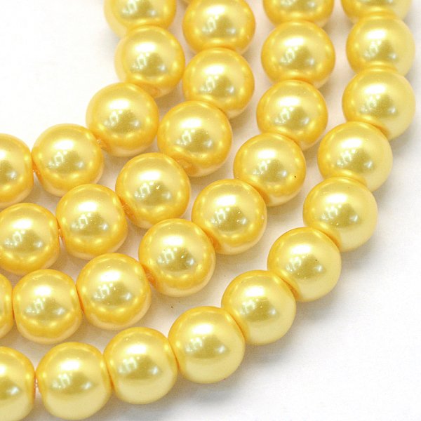 

PandaHall Baking Painted Pearlized Glass Pearl Round Bead Strands, Gold, 8~9mm, Hole: 1mm, about 105pcs/strand, 31.4 inch Glass Round Gold