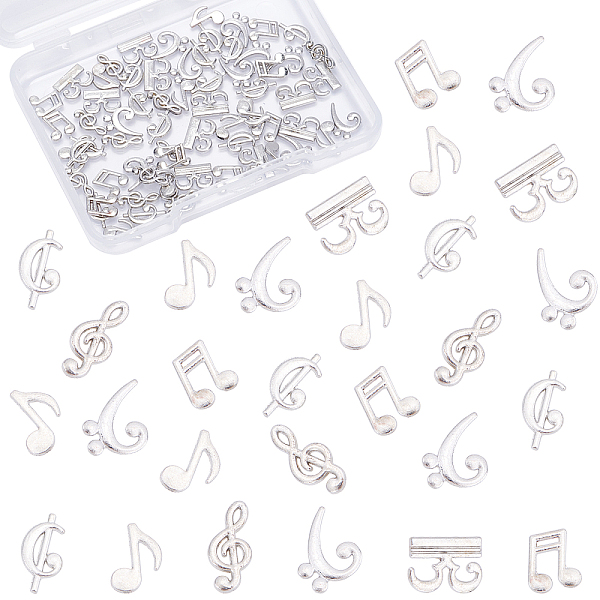 PandaHall Olycraft Alloy Cabochons, Musical Note, For UV Resin Filler, Epoxy Resin Jewelry Making, Platinum, 90pcs/box Alloy Musical Note