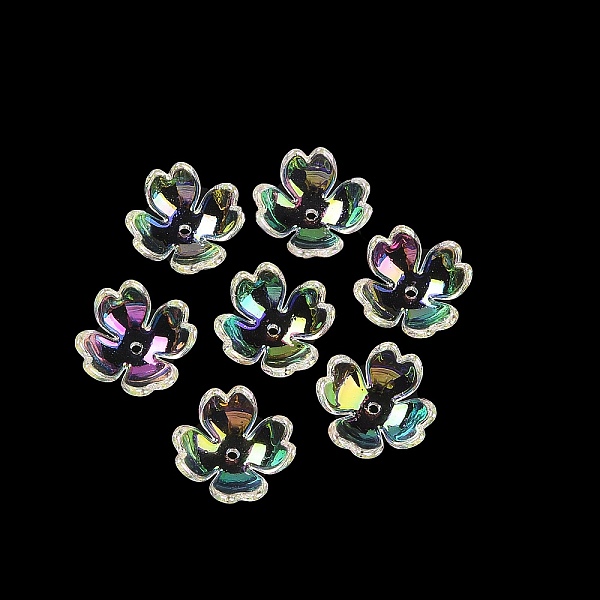 

PandaHall Transparent Acrylic Caps, UV Plating Iridescent, Flower, Clear, 15x17x6.5mm, Hole: 1.2mm Acrylic Clear