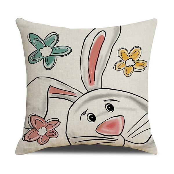 PandaHall Easter Theme Linen Throw Pillow Covers, Cushion Cover, for Couch Sofa Bed, Square, Rabbit, 445x445x5mm Linen Rabbit