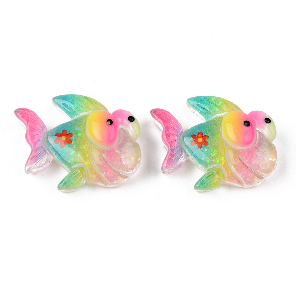 

PandaHall Rainbow Resin Cabochons, with Glitter, Goldfish, Colorful, 21x25x9mm Resin Fish