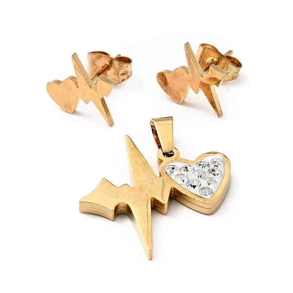 

PandaHall Heartbeat Stud Earrings with 316 Stainless Steel Pins and Crystal Rhinestone Pendant, Vacuum Plating 201 Stainless Steel Jewelry..., White