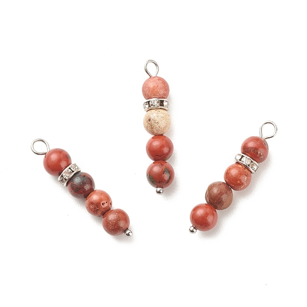 PandaHall Natural Red Jasper Pendants, with Platinum Tone Brass Crystal Rhinestone Spacer Beads, 30~34x6.5mm, Hole: 3.3mm Red Jasper Others...