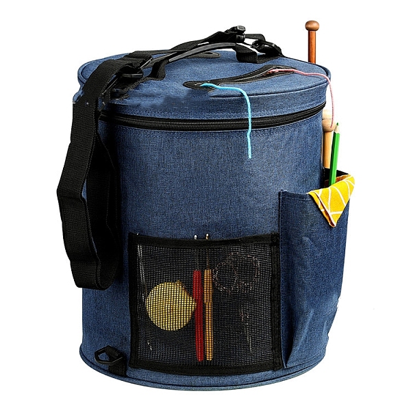 PandaHall Oxford Cloth Yarn Storage Bag, for Yarn Skeins, Crochet Hooks, Knitting Needles, Column, Marine Blue, 33x28cm Cloth Column