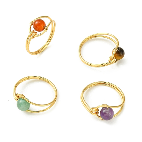 

PandaHall 4Pcs 4 Style Natural Mixed Gemstone Round Braided Bead Rings Set, Copper Wire Wrap Rings, Light Gold, Inner Diameter: 18.5~19mm...