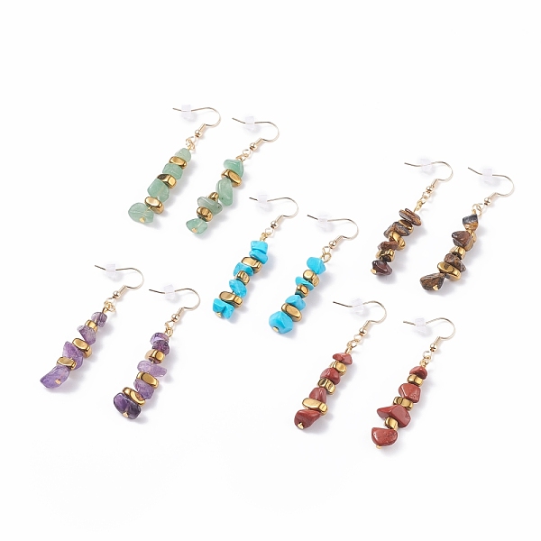 Gemstone Chips Beaded Dangle Earrings