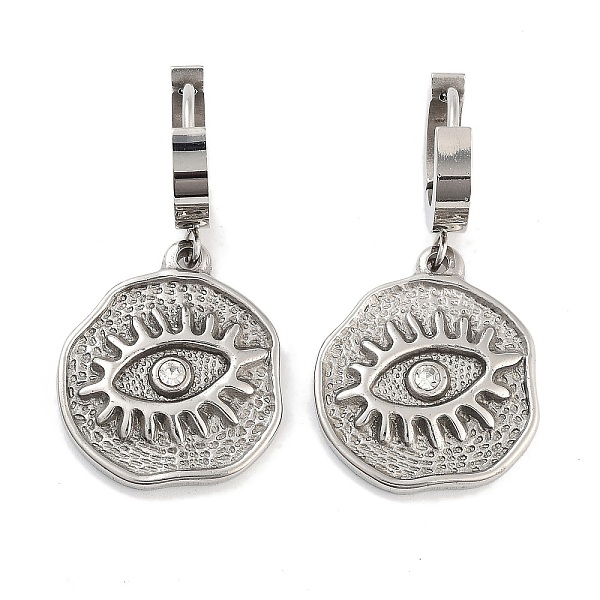 

PandaHall Evil Eye 304 Stainless Steel Dangle Earrings, Rhinestone Hoop Earrings for Women, Stainless Steel Color, 35.5x18.8mm 304 Stainless..., Clear
