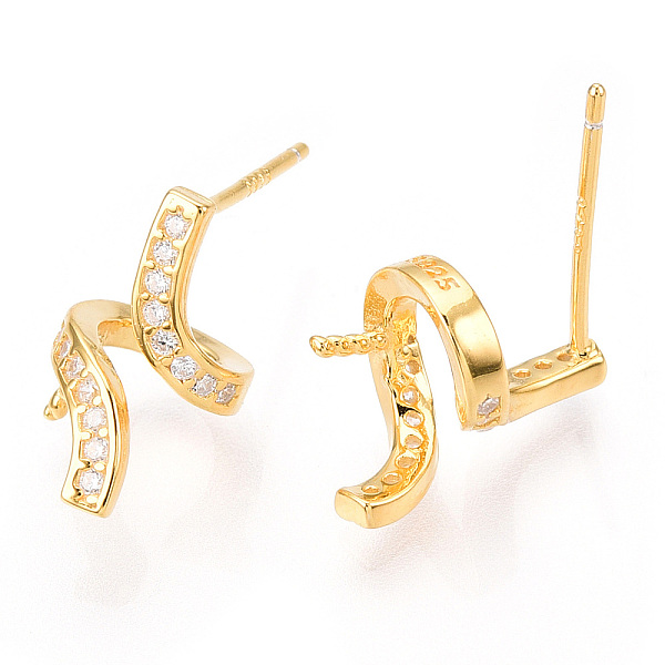 

PandaHall 925 Sterling Silver Stud Earring Findings Micro Pave Cubic Zirconia, for Half Drilled Beads, with S925 Stamp, Wave, Real 18K Gold..., Clear