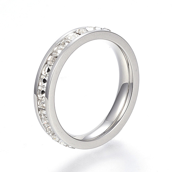 

PandaHall 304 Stainless Steel Finger Rings, with Rhinestones, Stainless Steel Color, Size 7, 17mm Stainless Steel+Rhinestone Clear
