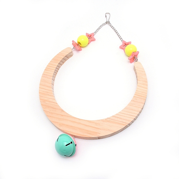 

PandaHall Wooden Swing, with Iron Cable Chain, Clasp & Random Color Bell, Moon, Yellow, 345mm Wood Moon Yellow