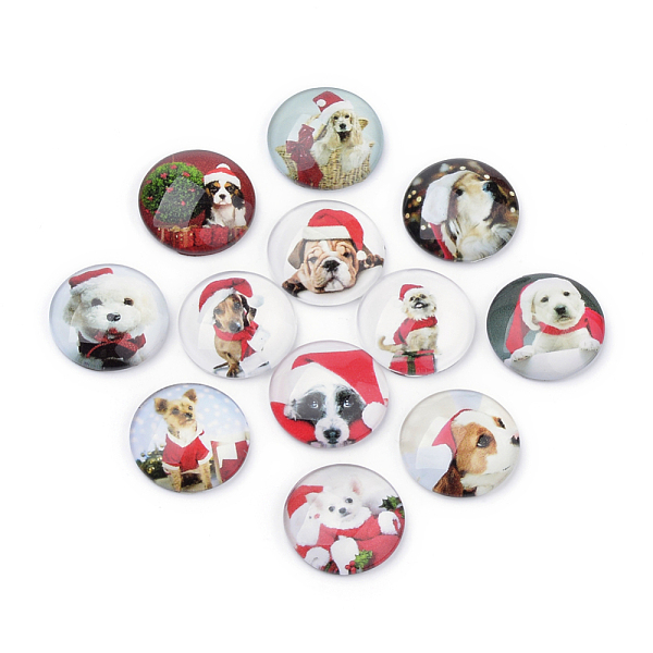 

PandaHall Flatback Glass Cabochons for DIY Projects, Christmas Theme Pattern, Dome/Half Round, Mixed Color, 10x3.5mm Glass Half Round..., Multicolor